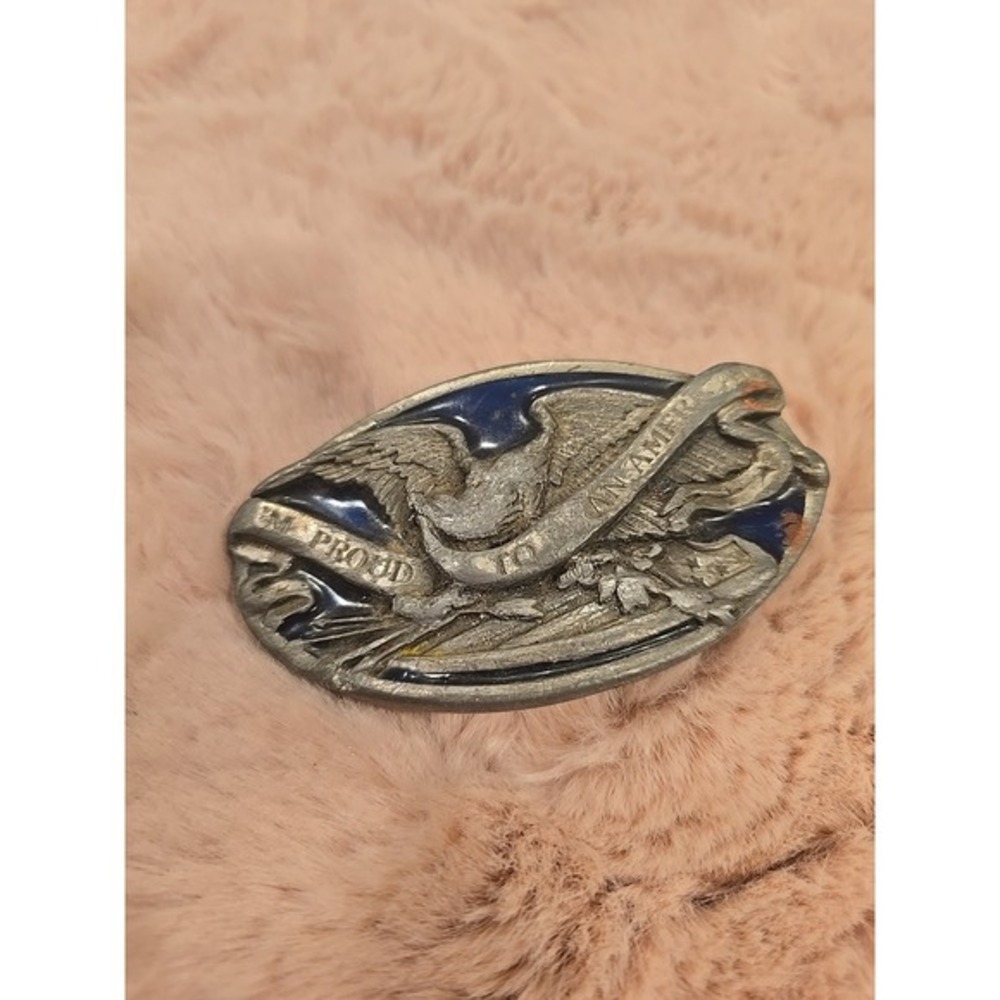 I'M PROUD TO BE AN AMERICAN BELT BUCKLE NEW Eagle Red White and Blue‎ 3.5" wide